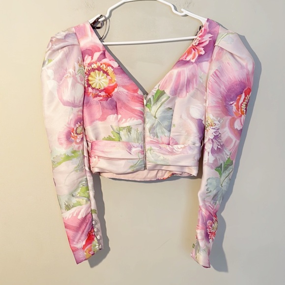 Flor ET. Al Proserpine Puff Sleeve Floral Blouse top crop women size Small - Picture 8 of 9